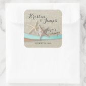 Zeester en Aqua Lint Vierkante Sticker (Tas)