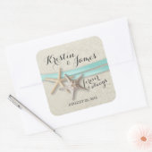 Zeester en Aqua Lint Vierkante Sticker (Envelop)