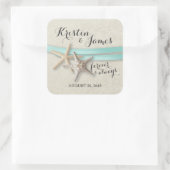 Zeester en Aqua Lint Vierkante Sticker (Tas)