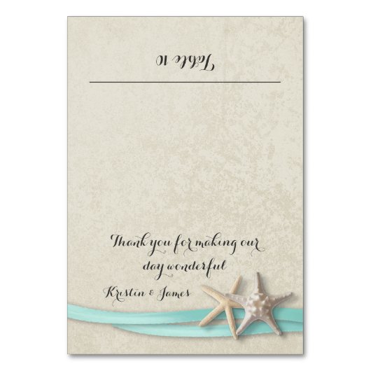 Zeester en Aqua Ribbon Place Card Kaart (Voorkant)