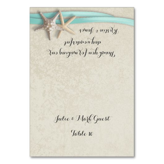 Zeester en Aqua Ribbon Place Card Kaart (Voorkant)
