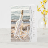 zeester en bericht in een flessenverjaardag kaart (Gele Bloem)