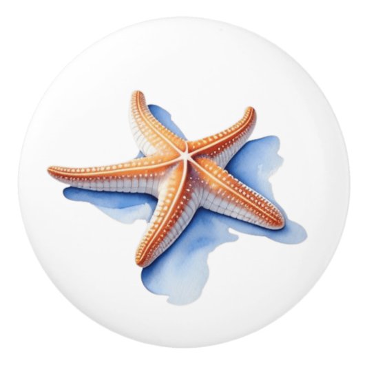 Zeester en blauwe silhouet keramische knop (Voorkant)
