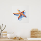 Zeester en Blauwe Silhouet Poster (Keuken)