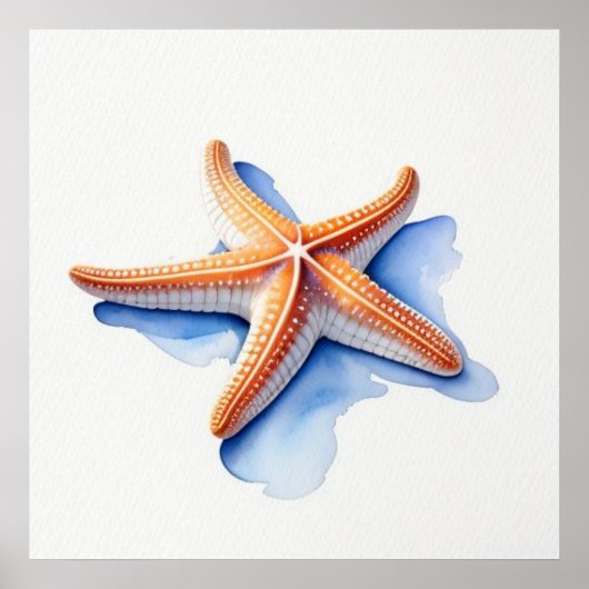 Zeester en Blauwe Silhouet Poster (Voorkant)