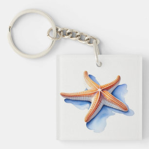 Zeester en blauwe silhouet sleutelhanger