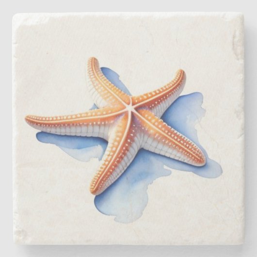 Zeester en Blauwe Silhouet Stenen Onderzetter (Voorkant)