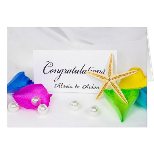 Zeester en bruiloft parels met Roos bloemblaadjes (Voorkant Horizontaal)