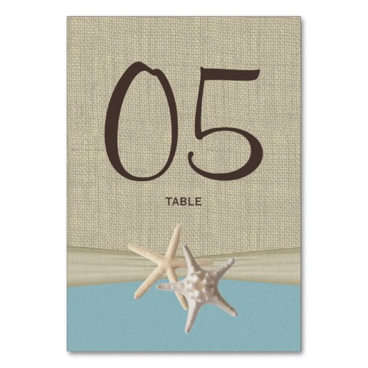 Zeester en Burlap Blue Table Number Kaart (Voorkant)