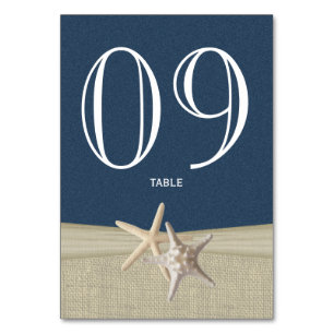 Zeester en Burlap Navy Blue Table Number Kaart