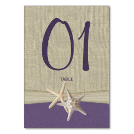 Zeester en Burlap Paarse tafel nummer Kaart