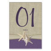 Zeester en Burlap Paarse tafel nummer Kaart (Achterkant)