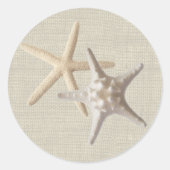 Zeester en Burlap Ronde Sticker (Voorkant)