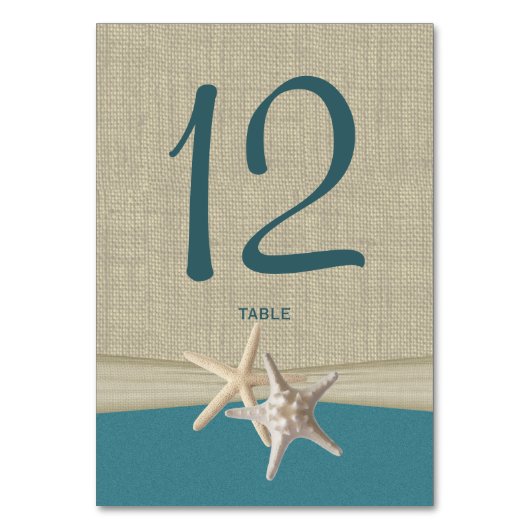 Zeester en Burlap tafel nummer Kaart (Achterkant)