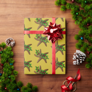 Zeester en Hulst Goud Strand Kerstmis Cadeaupapier