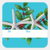 Zeester en hulst Kerstcadeau Stickers Aqua (Voorkant)