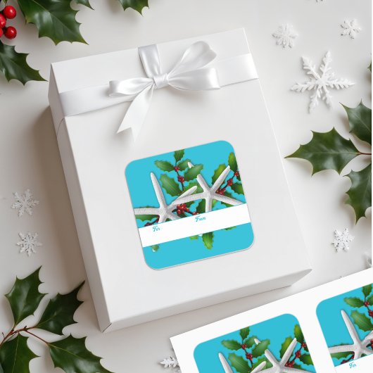Zeester en hulst Kerstcadeau Stickers Aqua