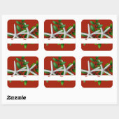 Zeester en hulst rode kerstcadeaubeklebels vierkante sticker (Vel)