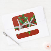 Zeester en hulst rode kerstcadeaubeklebels vierkante sticker (Envelop)