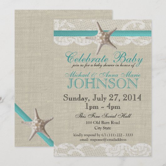 Zeester en kant Baby shower Kaart (Voorkant / Achterkant)