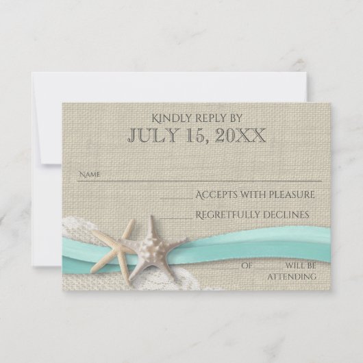 Zeester en Kant Rustieke Respons Kaart (Voorkant)