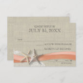 Zeester en kant strand koraal reactie RSVP kaartje (Voorkant / Achterkant)