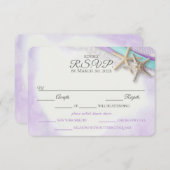 Zeester en kant  strand Paarse RSVP-kaart RSVP Kaartje (Voorkant / Achterkant)