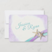 Zeester en kant  strand Paarse RSVP-kaart RSVP Kaartje (Achterkant)