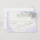 Zeester en kant  strand Paarse RSVP-kaart RSVP Kaartje (Voorkant)