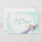 Zeester en kant  strand Paarse RSVP Kaartje (Achterkant)