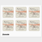 Zeester en koraal lint strand bruiloft vierkante sticker (Vel)