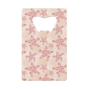 Zeester en Koraal Roze Pastel Creditkaart Flessenopener