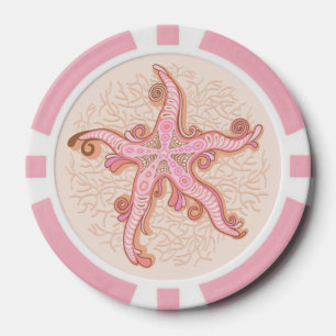 Zeester en Koraal Roze Pastel Patroon Poker Chips