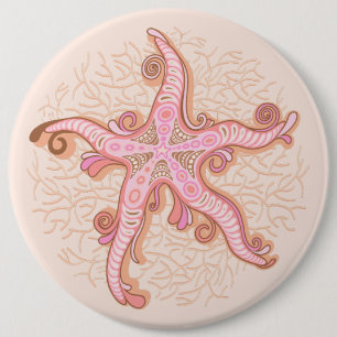 Zeester en Koraal Roze Pastel Patroon Ronde Button 6,0 Cm