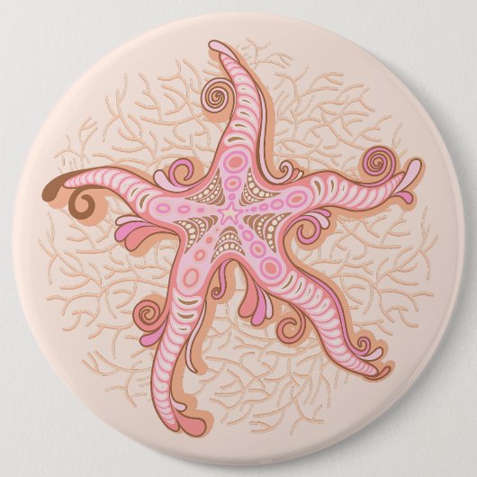 Zeester en Koraal Roze Pastel Patroon Ronde Button 6,0 Cm (Voorkant)