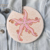 Zeester en Koraal Roze Pastel Patroon Ronde Button 6,0 Cm (In situ)