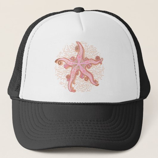 Zeester en Koraal Roze Pastel Patroon Trucker Pet (Voorkant)