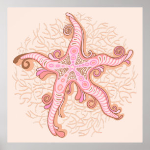 Zeester en Koraal Roze Pastel Poster