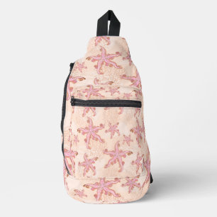 Zeester en koraalroze pastelpatroon reistas sling bag