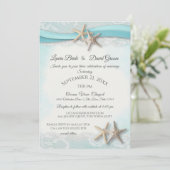 Zeester en Lace Beach Ocean Blue Bruiloft Kaart (Staand voorkant)