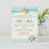Zeester en Lace Beach Waterverf Aqua Bruiloft Kaart (Staand voorkant)