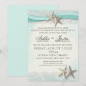 Zeester en Lace Beach Waterverf Aqua Bruiloft Kaart (Voorkant / Achterkant)