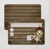 Zeester en Lantaarn Ocean Wood Response RSVP Kaartje (Voorkant / Achterkant)