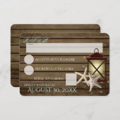 Zeester en Lantaarn Wood Rustic Beach Response RSVP Kaartje (Voorkant / Achterkant)