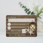Zeester en Lantaarn Wood Rustic Beach Response RSVP Kaartje (Staand voorkant)