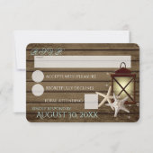 Zeester en Lantaarn Wood Rustic Beach Response RSVP Kaartje (Voorkant)