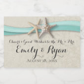 Zeester en lint Aqua Beach bruiloft Sparkling Wijnetiket (Enkel label)