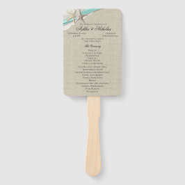 Zeester en lint Aqua bruiloft programma Fan Handwaaier