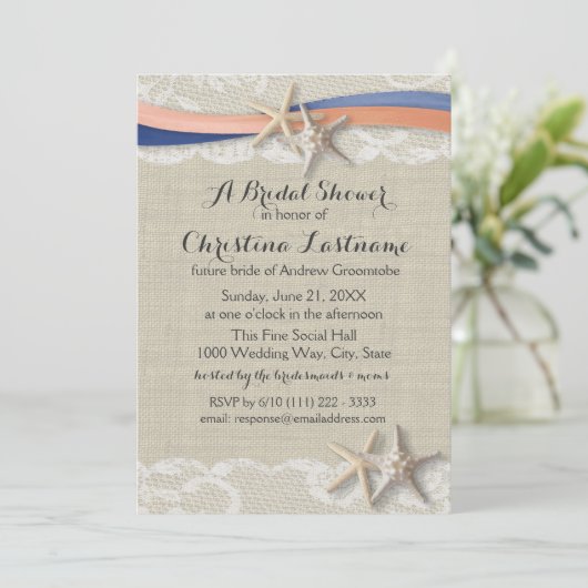 Zeester en lint Blue Coral Vrijgezellenfeest Kaart (Staand voorkant)