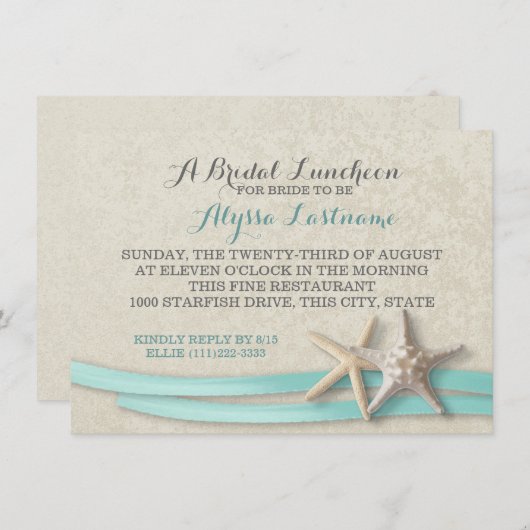 Zeester en lint bruids lunch kaart (Voorkant / Achterkant)